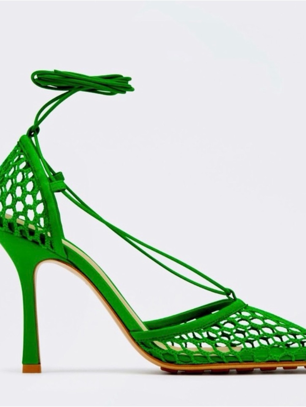 Bottega Veneta Vibrant Green Lace-Up Mesh Heels - Picture 12 of 12